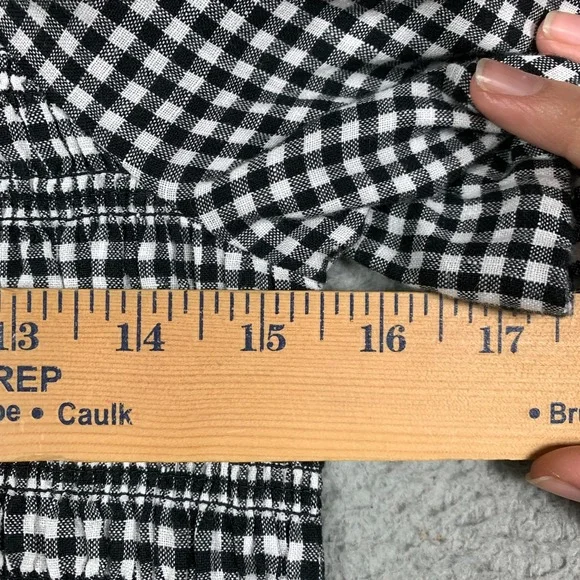 Madewell Mini Dress Size Large Black/White Gingham Smocked U-Neck Linen NWT $119 - Picture 9 of 11